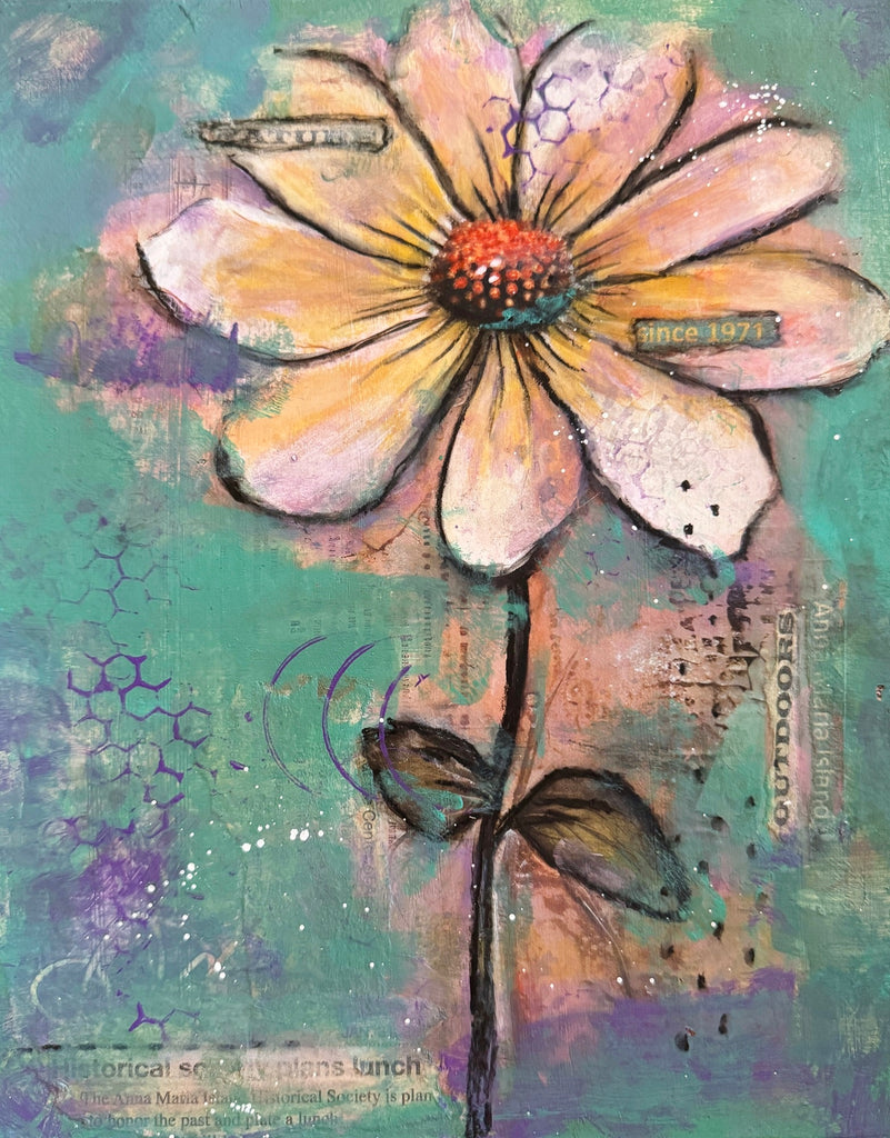 acrylic floral painting on stretched canvas