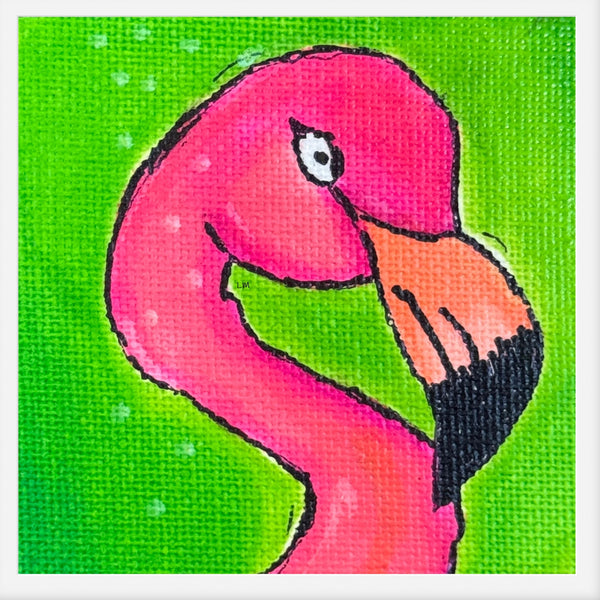 flamingo on a green background