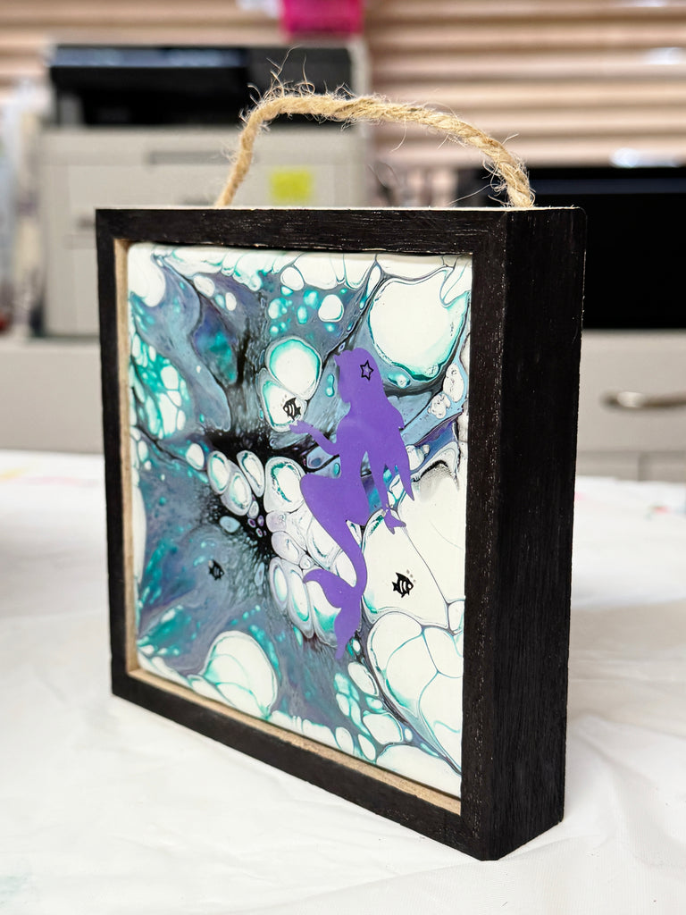 framed mermaid art tile