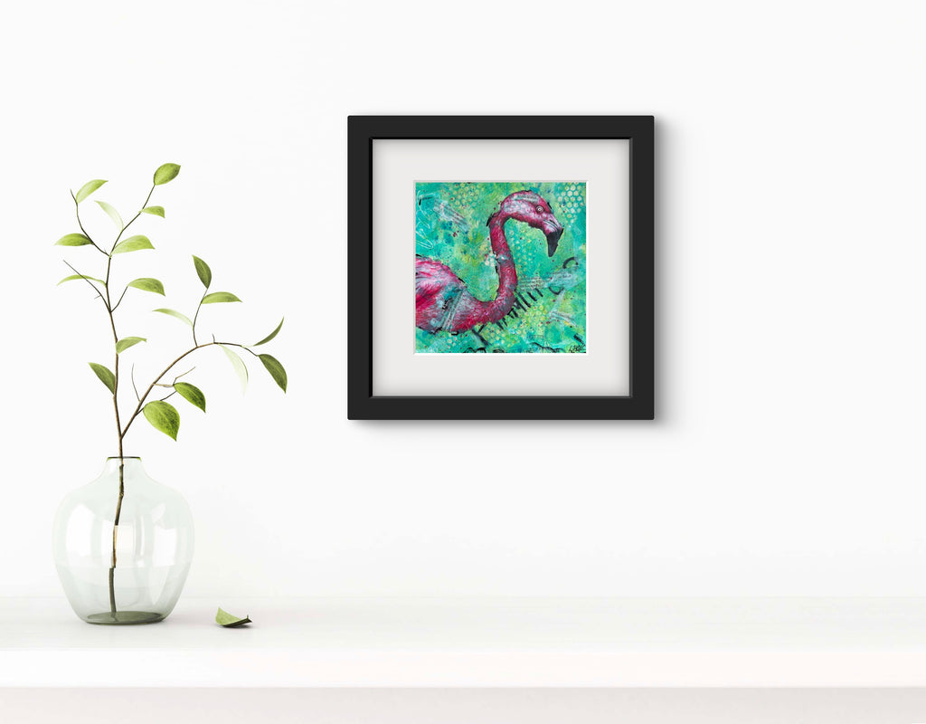 flamingo mixed media painting with certificate of authenticity