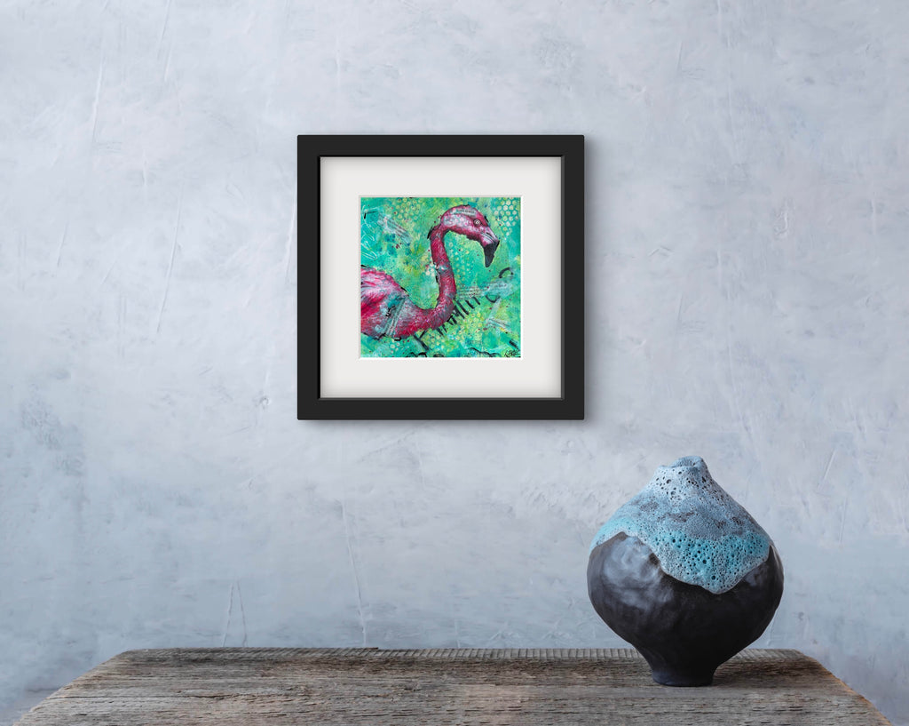 artwork in matted frame measuring 13x13 inches