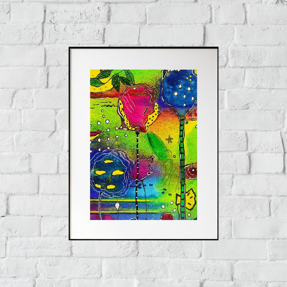 Whimsical original 5x7 painting in an 8x10 frame