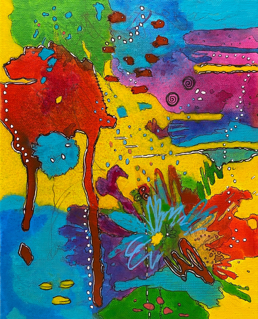 underwater inspired painting on canvas panel