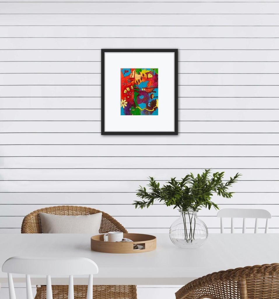 mixed media original painting in black frame