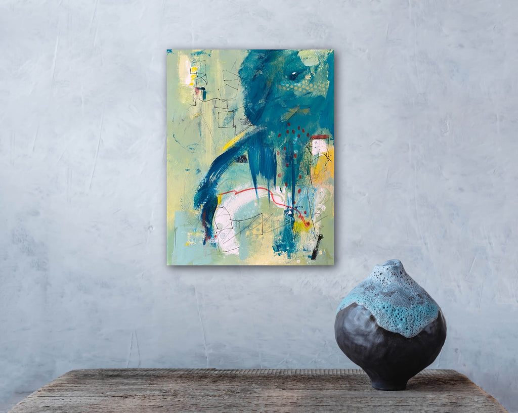abstract rabbit painting 11x14 stretched canvas