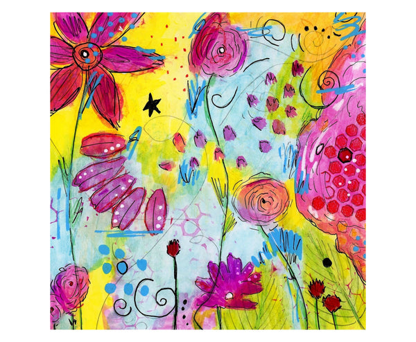Abstract floral art print in white mat