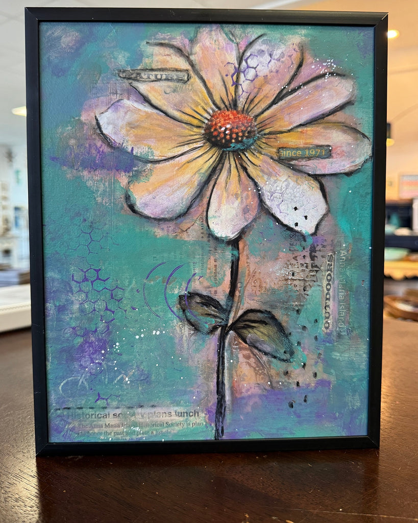 framed 8x10 original flower painting wall art