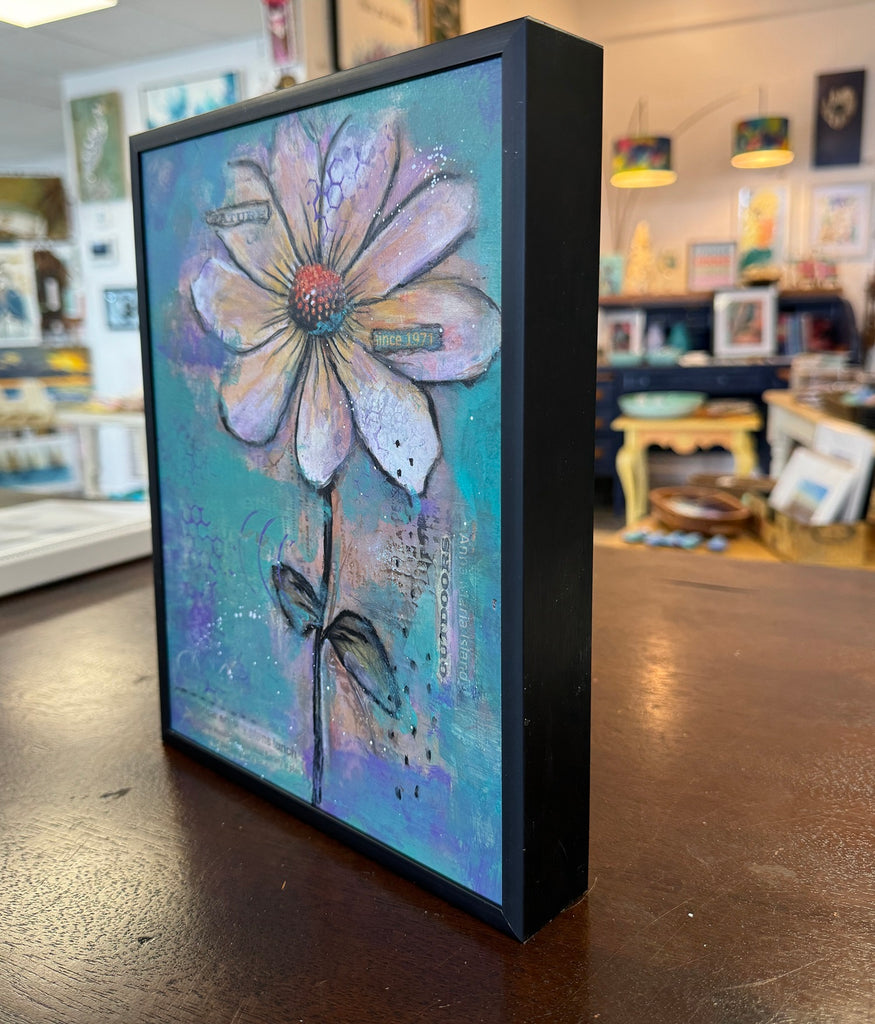 original collage painting in black frame