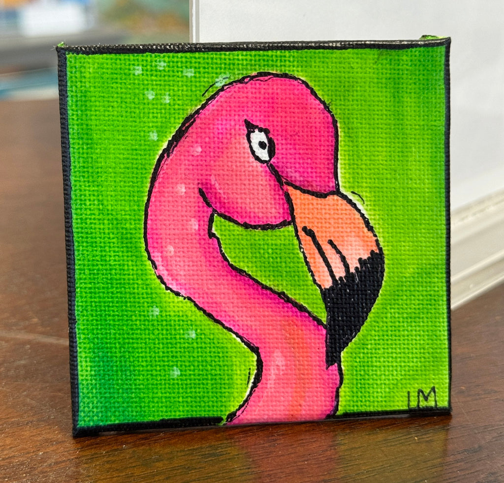 flamingo bird art on green background