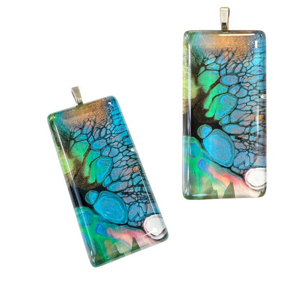 blue green fluid art pendant