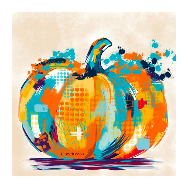 Colorful abstract pumpkin painting on a beige background