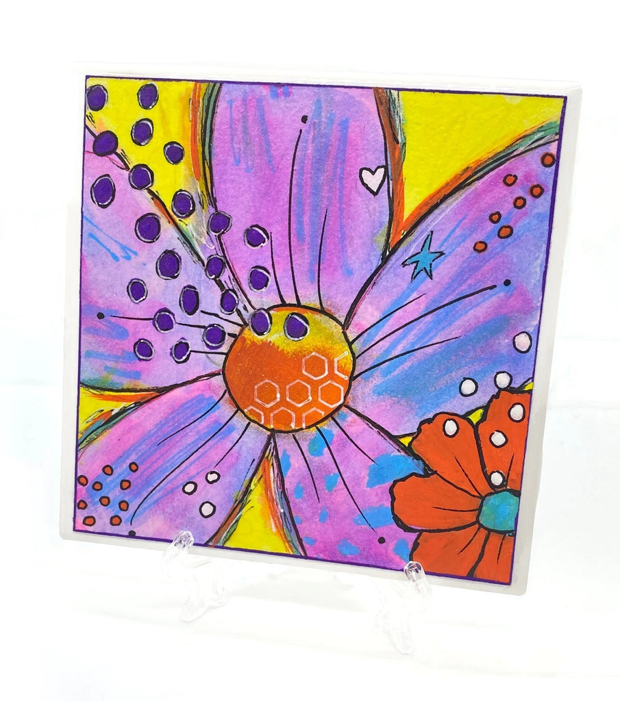 square floral painting