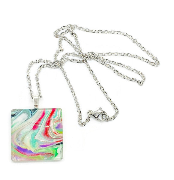 Stainless steel necklace with glass pendant