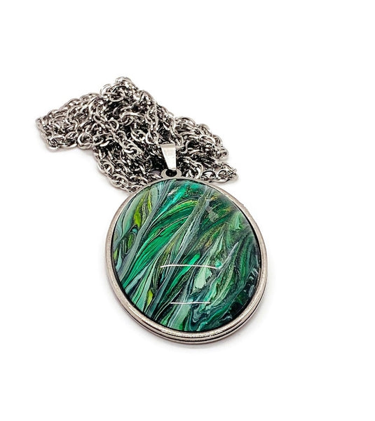 Handmade Green Pendant Necklace 32 Inches
