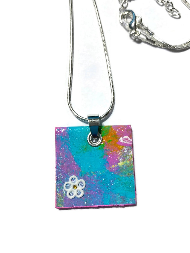 Flower paper bead necklace on snake chain