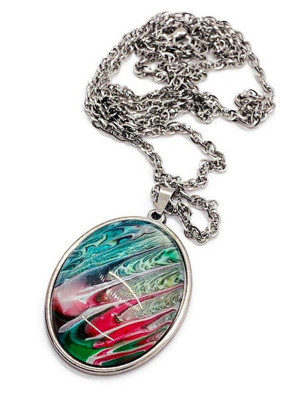 Hand Painted Pendant Necklace 32 Inches