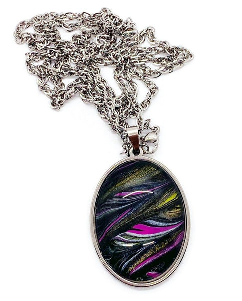 Hand Painted Cabochon Pendant Necklace