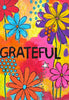 Colorful flower art on 5x7 blank card that says grateful