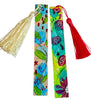 two painted tassel bookmarks with colorful abstract floral art