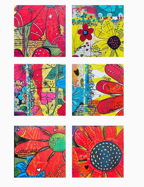 set of 6 notecards with flowers and bright colors