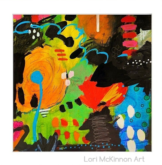 Abstract artwork with vibrant colors and shapes by Lori McKinnon Art