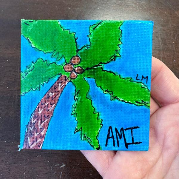 Palm tree artwork on canvas panel 3x3"