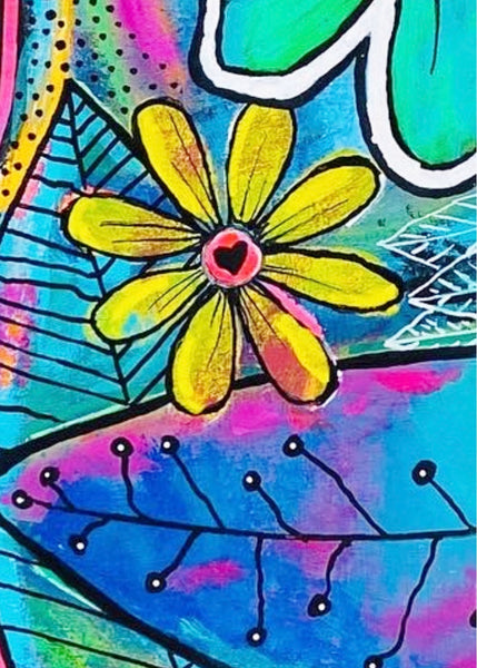 brightly colored floral blank card measuring 5x7 inches