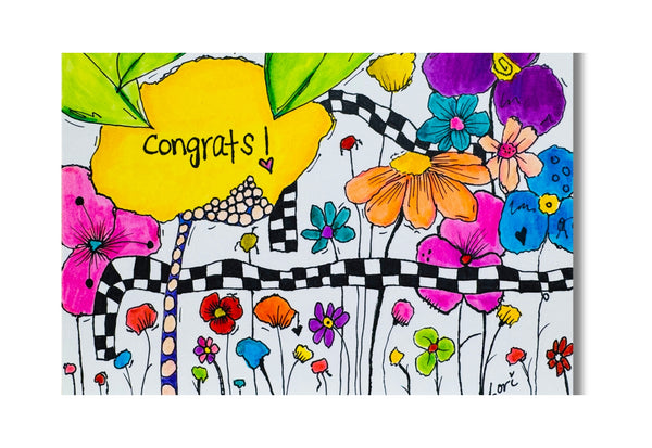 floral greeting card that says congrats and it is blank inside