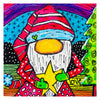 Colorful illustration of a gnome with a star, surrounded by abstract patterns.