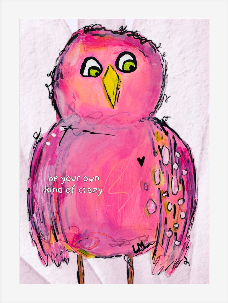 Colorful bird art with a motivational quote on a light background