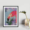 Framed example of Flamingo Garden art print