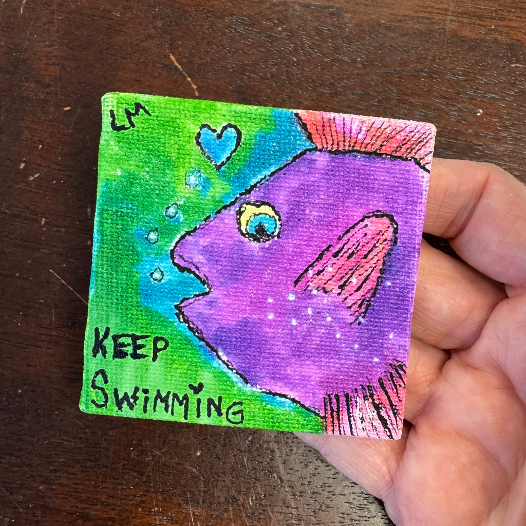 whimsical fish on 2.5" canvas magnet