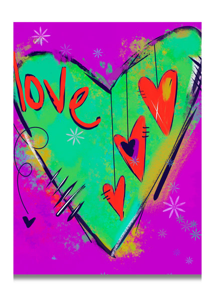 blank card with original artwork and the word love on the front