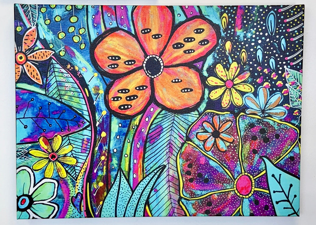 24x18 canvas print of whimsical floral artwork
