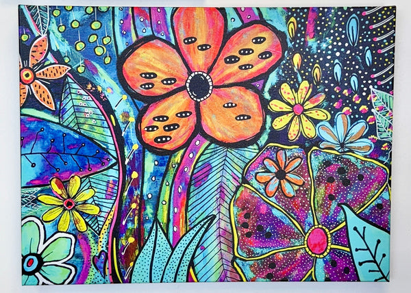 24x18 canvas print of whimsical floral artwork