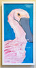 Framed artwork of a pink Spoonbill on a blue background