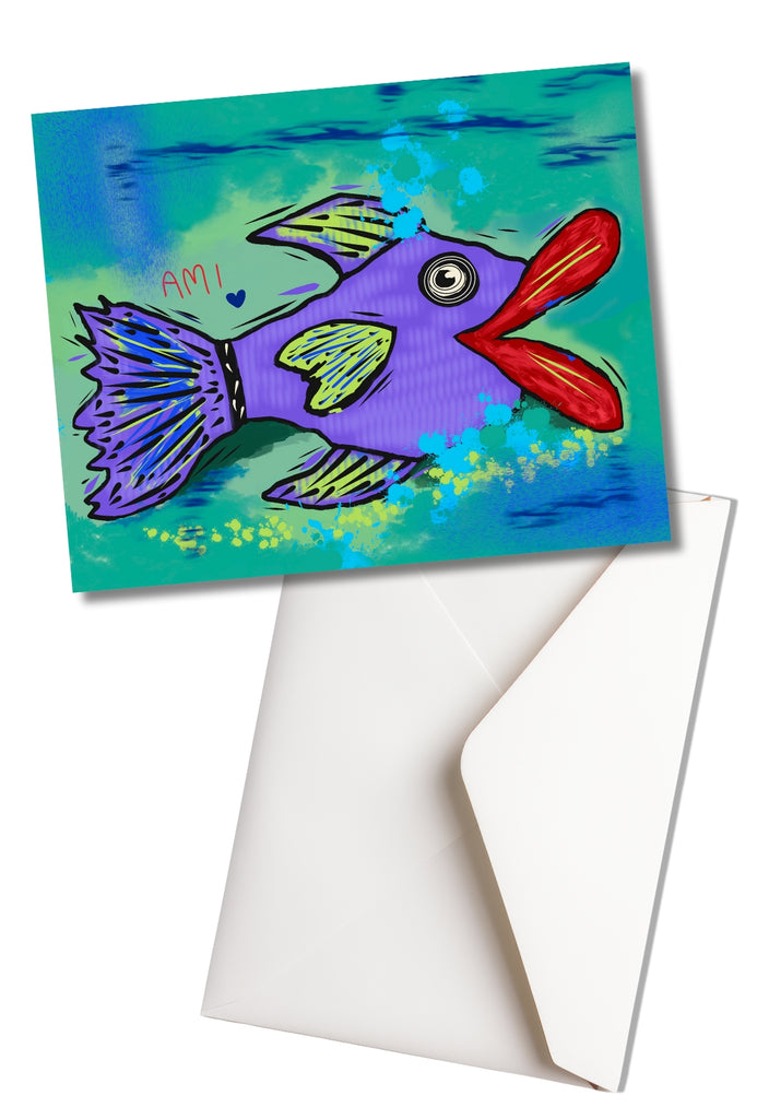 whimsical fish card with envelope