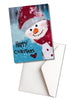 happy snowman on the cover of a blank Christmas card