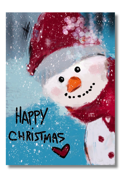 happy Christmas blank greeting card with a smiling snowman