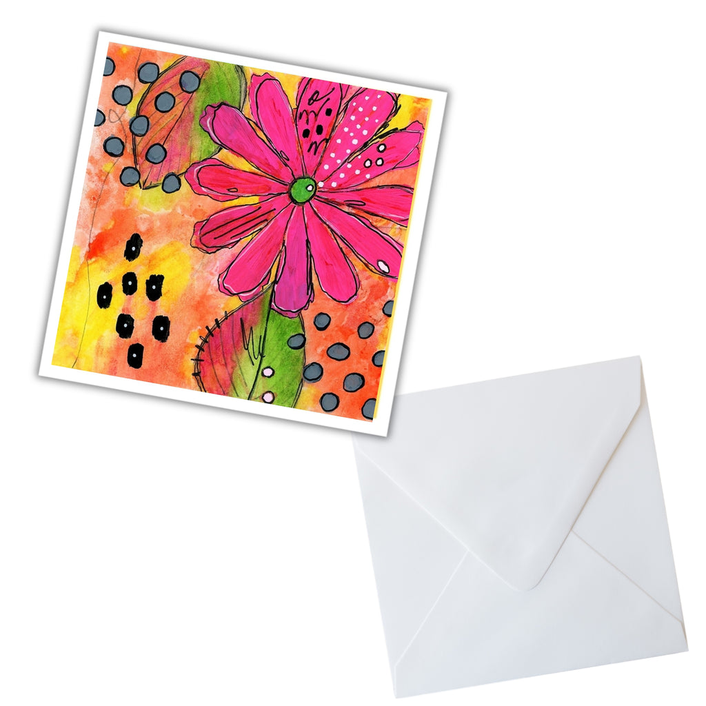 Colorful floral card with a white envelope on a white background