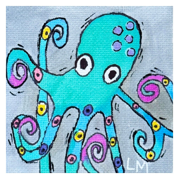 blue whimsical octopus on gray background