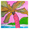 Art print of a colorful palm tree on a pink background