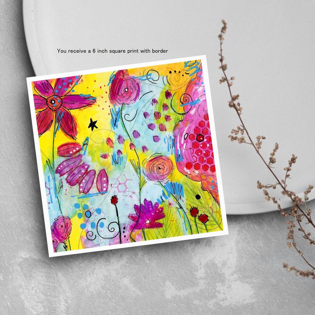 Six inch floral art print with border