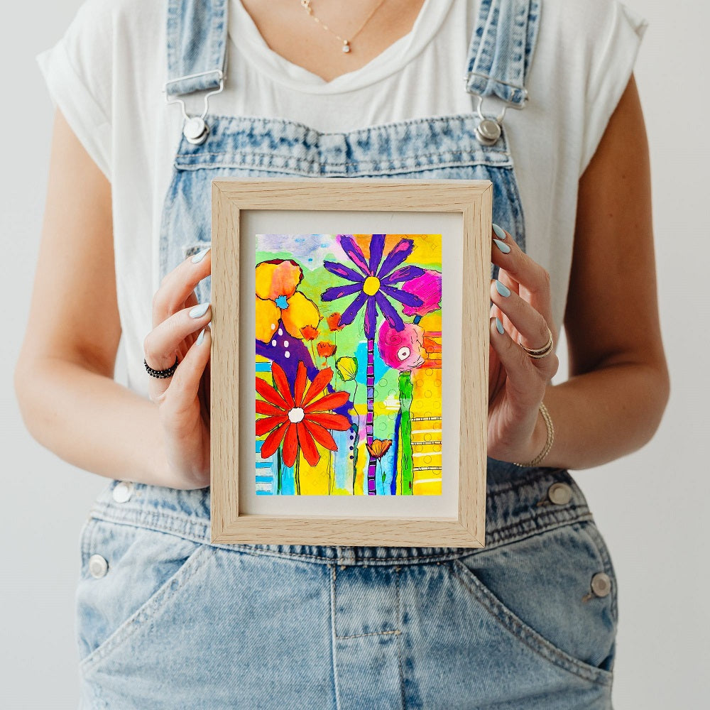 5x7 inch art print of colorful flowers