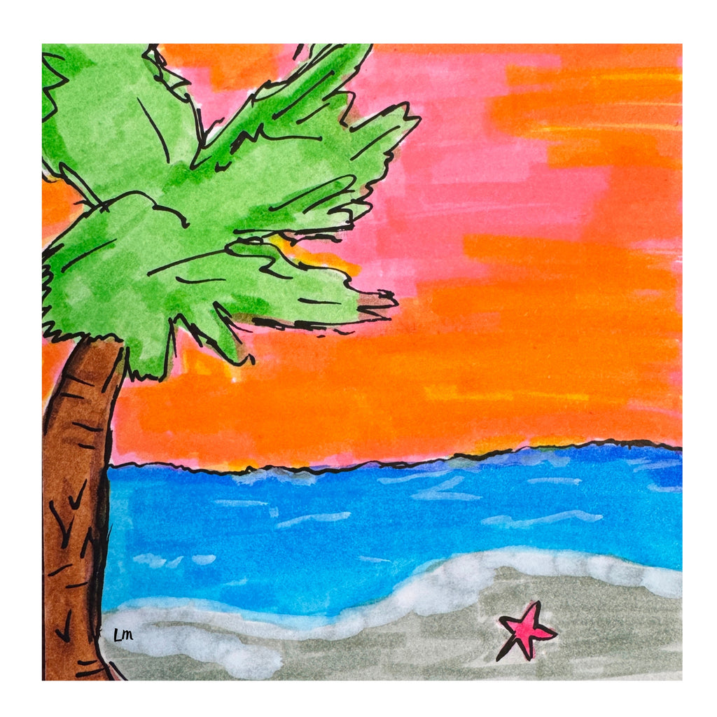 colorful sunset beach background with palm tree