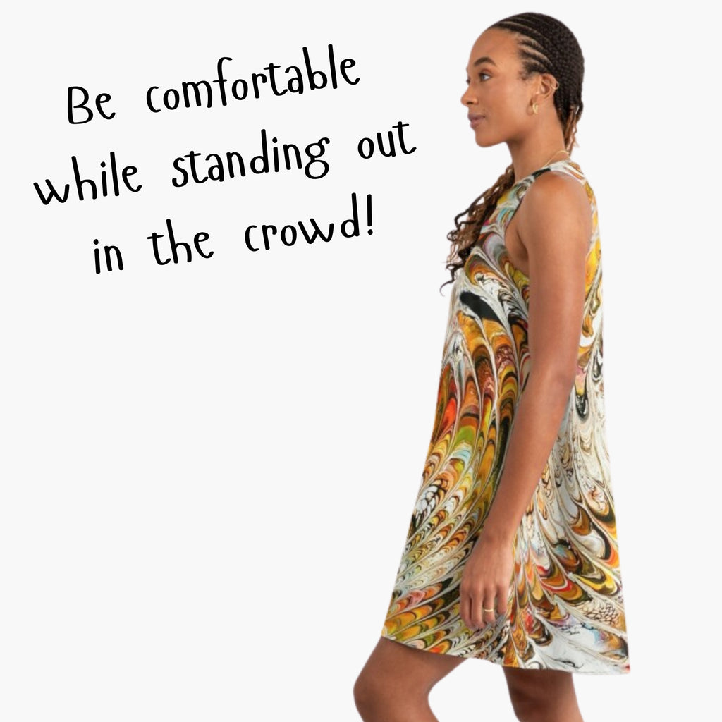 woman wearing a sleeveless dress with a white background