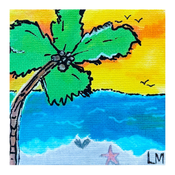 sunset background with whimsical palm tree