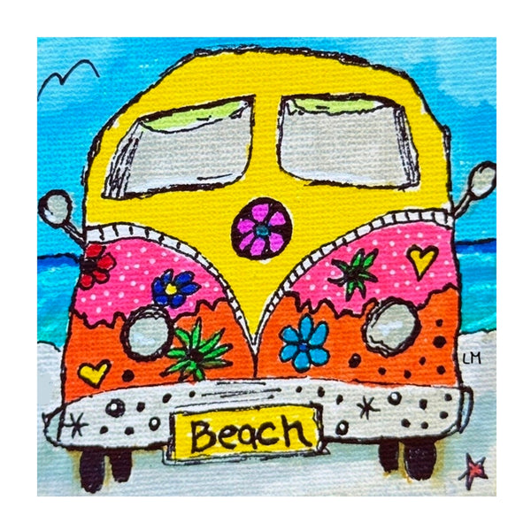 colorful van with beach license plate