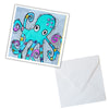 Card with a colorful octopus illustration and a white envelope on a white background