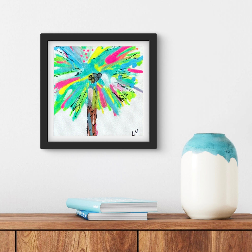 abstract palm tree in colorful form with a black frame for sample image